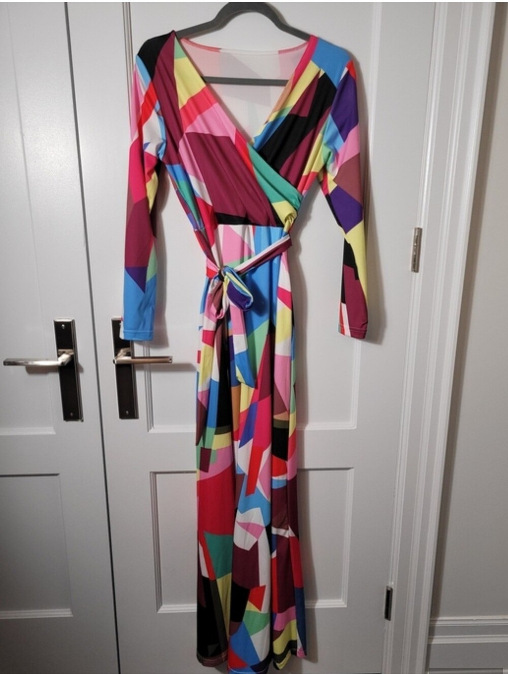 Vibrant Geometric Wrap Maxi Dress - Multicolor